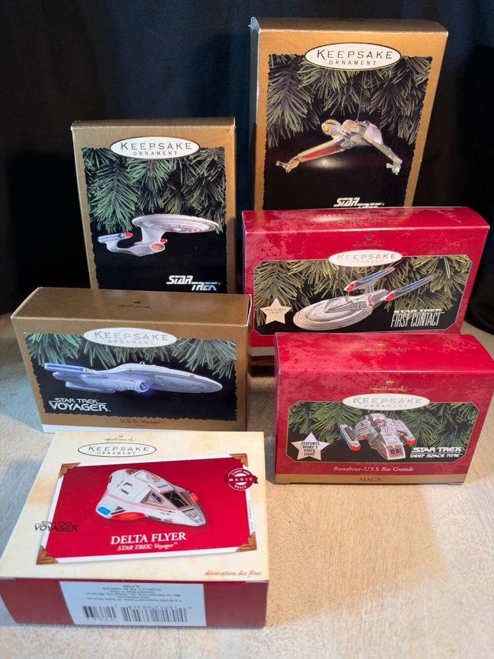 Vintage Hallmark Star Trek Ornament Lot 6 Ships Voyager, Runabout, Delta & More